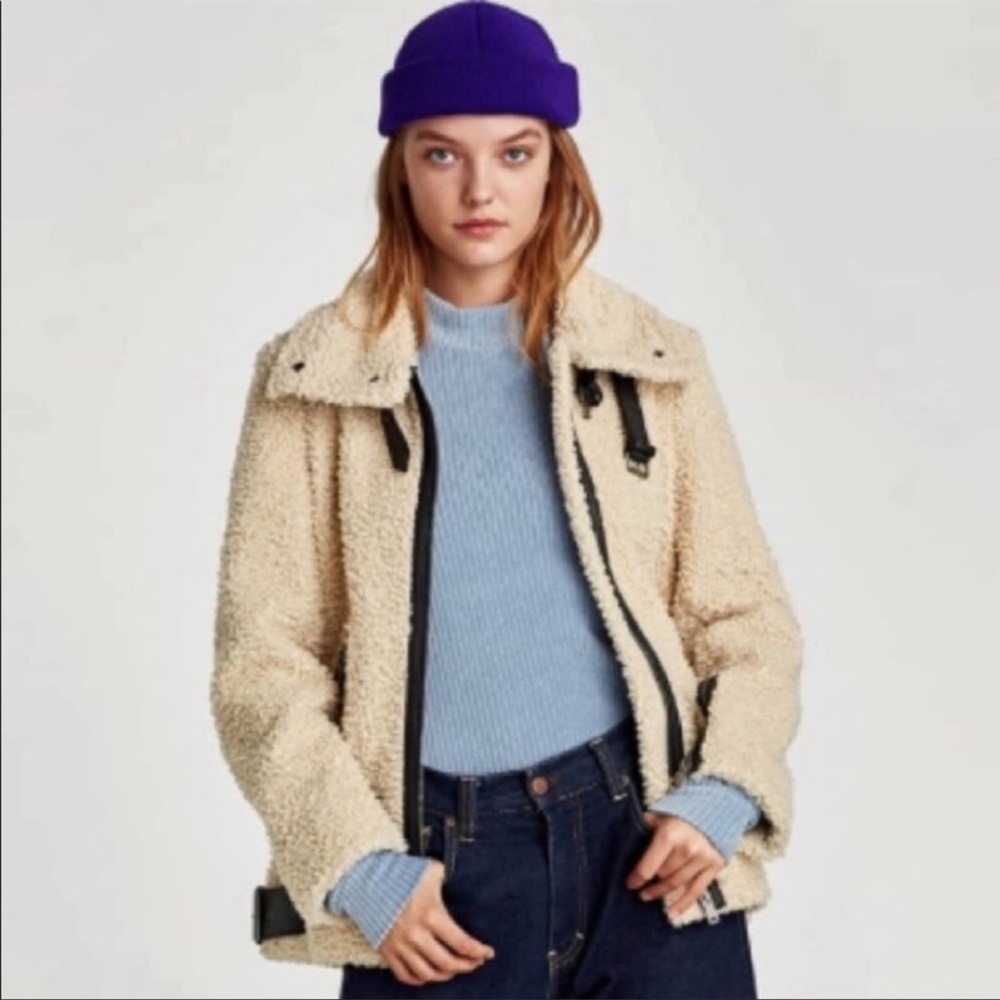Zara Sherpa teddy moto jacket